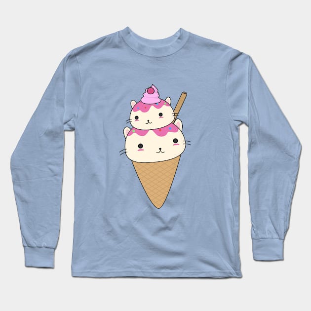 Cute Cat Ice Cream Cone T-Shirt Long Sleeve T-Shirt by happinessinatee